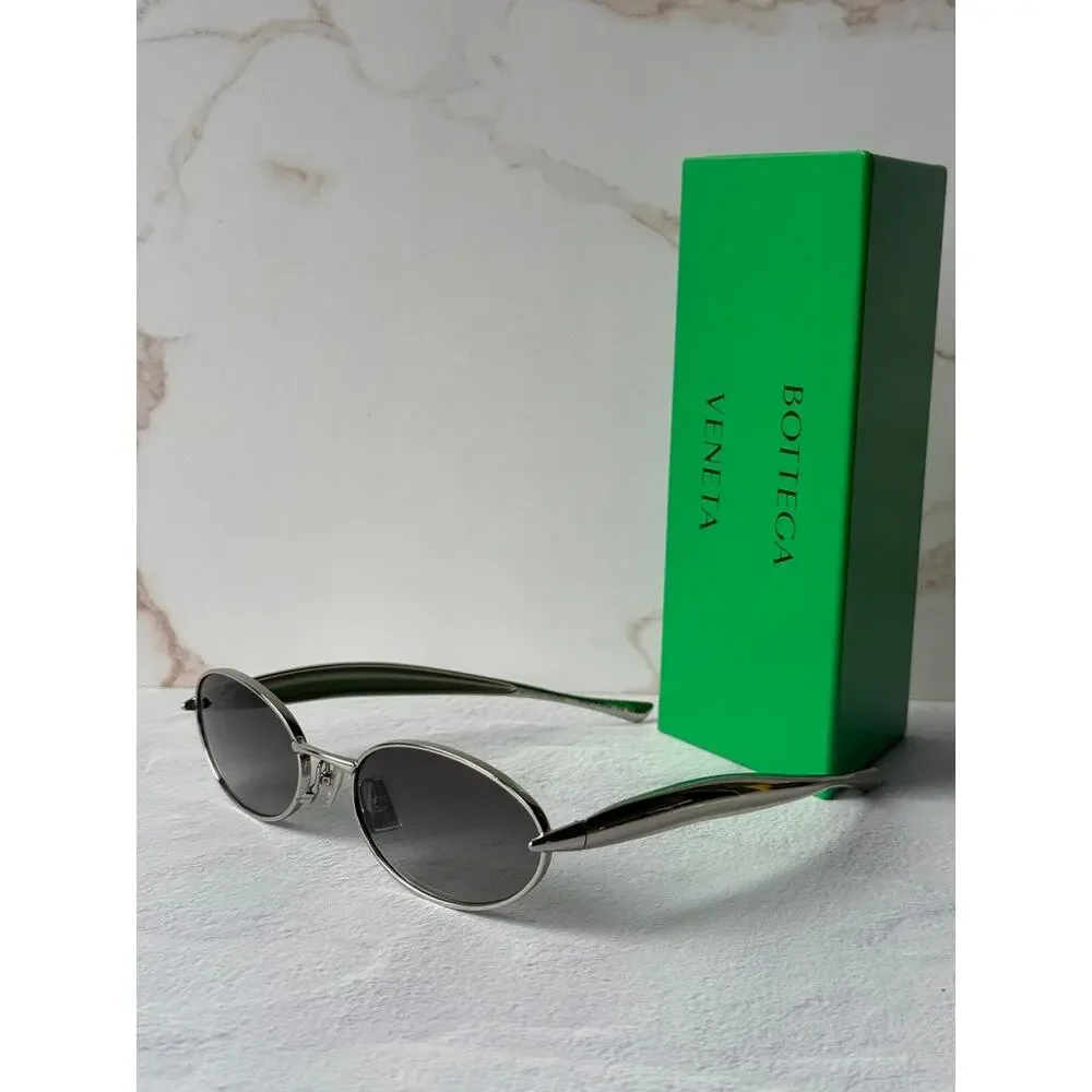 NEW Bottega Veneta BV1386S Silver Sardine Oval Sunglasses $655